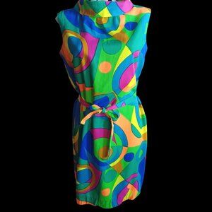 Vintage Women's Dress 12 1960s Psychedelic Mod Shift Kabuki Shift Japan Rare